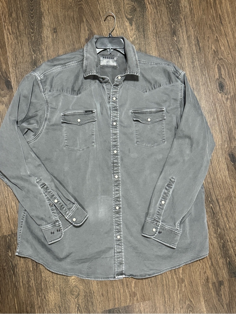 Poncho Mens The Darrell Gray Denim Western Pearl Snap Shirt Sz XXL Rugged Cowboy